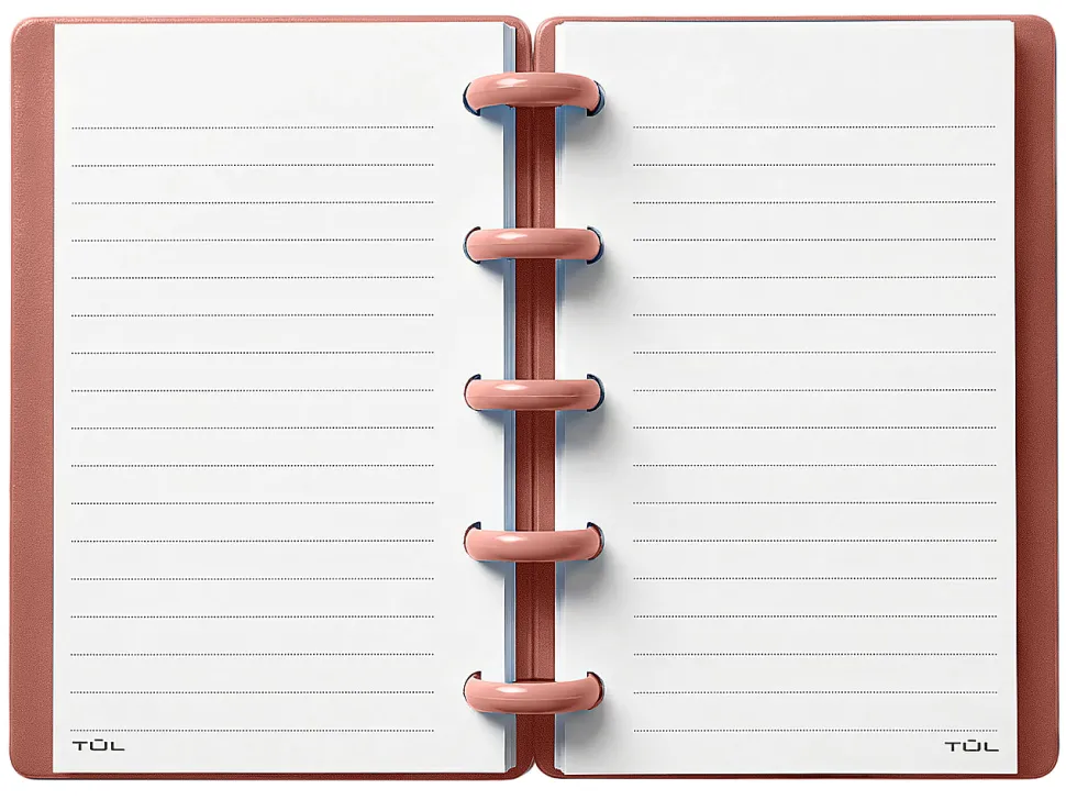 TUL® Mini Discbound Notebook With Soft-Touch Cover, Narrow Ruled, 60 Sheets, 5" x 3-1/2", Pink/Brown