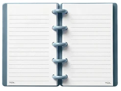 TULĀ® Mini Discbound Notebook With Soft-Touch Cover, Narrow Ruled, 60 Sheets, 5" x 3-1/2", Blue/Amber