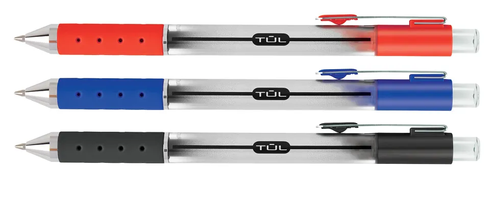 TUL® Retractable Gel Pens, Medium Point, 0.7 mm, Silver Barrel, Black/Blue/Red Inks, Pack Of 4 Pens