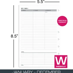 2027 TULĀ® Weekly Planner Refill Pages Set, Junior Size, January To December, Total Qty 1