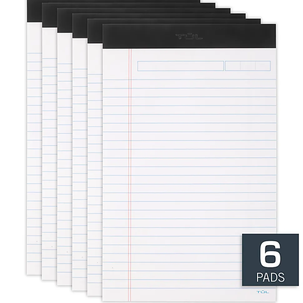 TUL® Writing Pads, Junior Size, Narrow Rule, 50 Sheets Per Pad, White, Pack Of 6 Pads