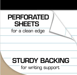 TUL® Writing Pads, Letter Size, Wide Rule, 50 Sheets Per Pad, White, Pack Of 6 Pads