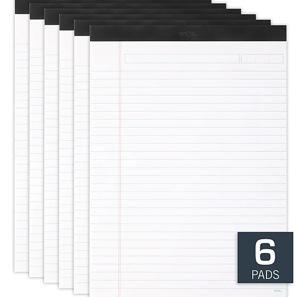 TUL® Writing Pads, Letter Size, Wide Rule, 50 Sheets Per Pad, White, Pack Of 6 Pads