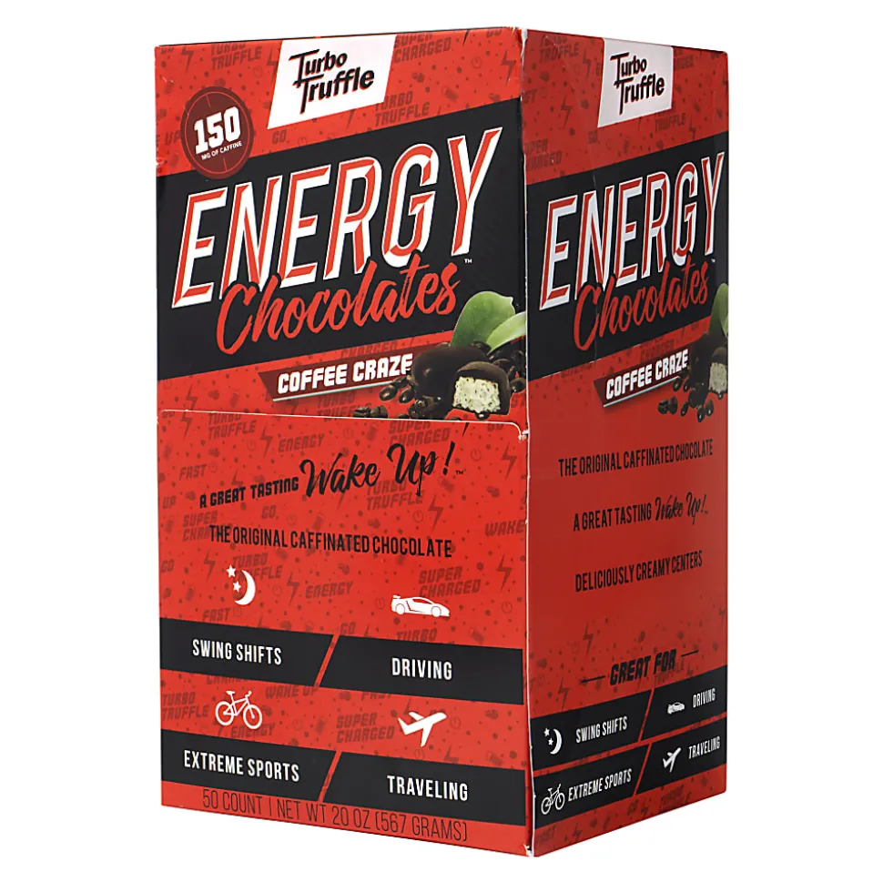 Turbo Truffles Energy Chocolate Coffee Craze Truffles, Pack Of 50 Truffles