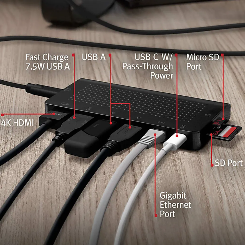 Twelve South StayGo | USB-C Hub - 85 W - USB Type C - 5 x USB Ports - 3 x USB 3.0 - Network (RJ-45) - HDMI - Wired