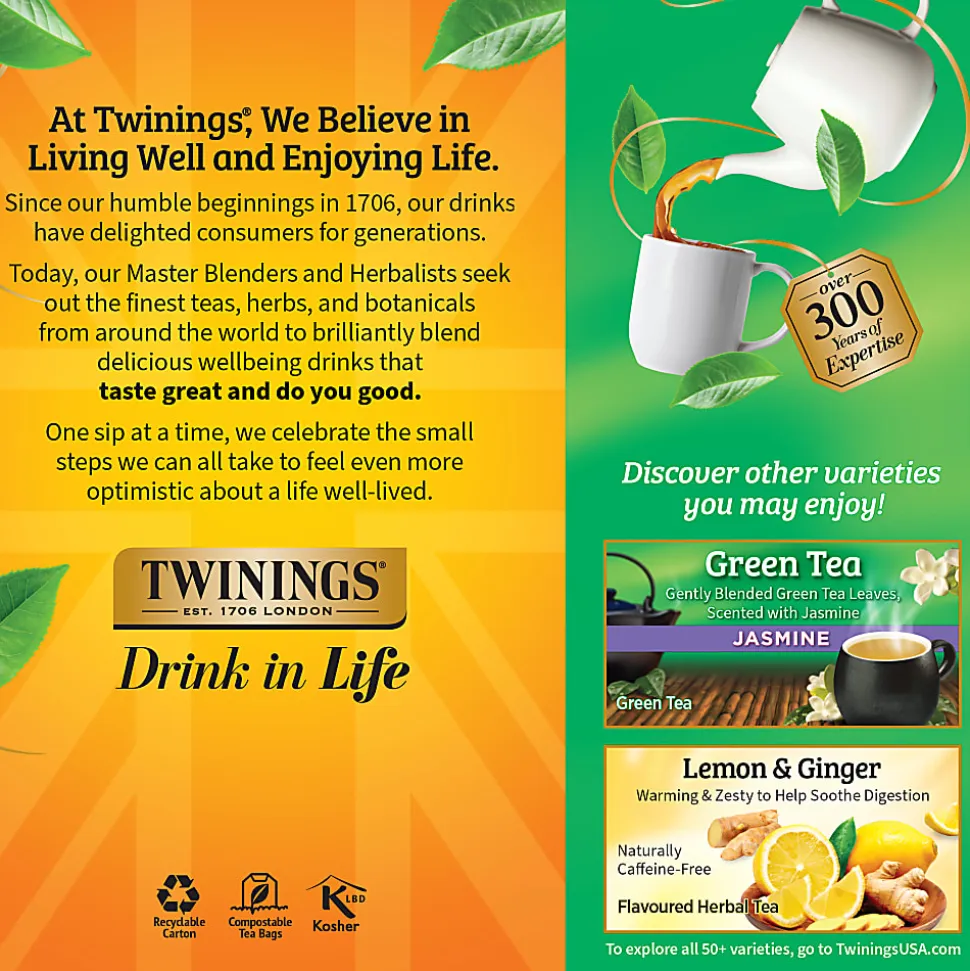 Twinings® Green Tea Bags, 2 Oz, 25/Box