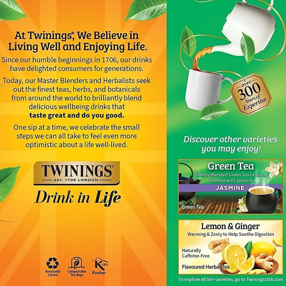 Twinings® Green Tea Bags, 2 Oz, 25/Box