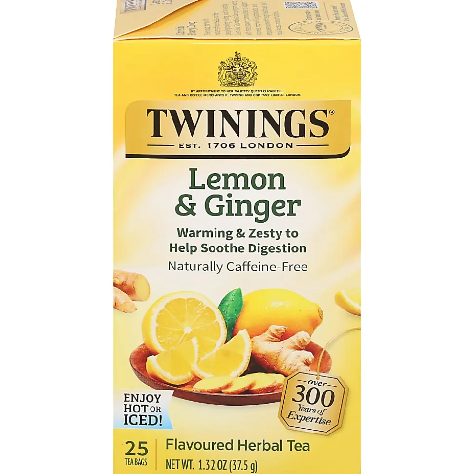 Twinings® Lemon & Ginger Herbal Tea Bags, 25/Box