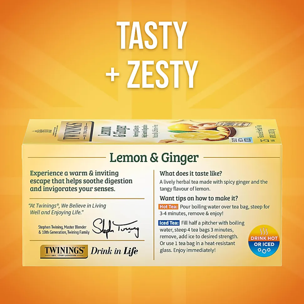Twinings® Lemon & Ginger Herbal Tea Bags, 25/Box