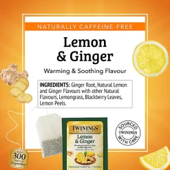 Twinings® Lemon & Ginger Herbal Tea Bags, 25/Box
