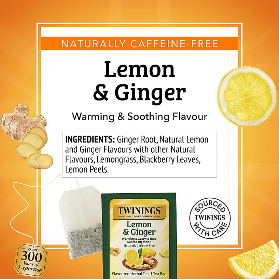 Twinings® Lemon & Ginger Herbal Tea Bags, 25/Box