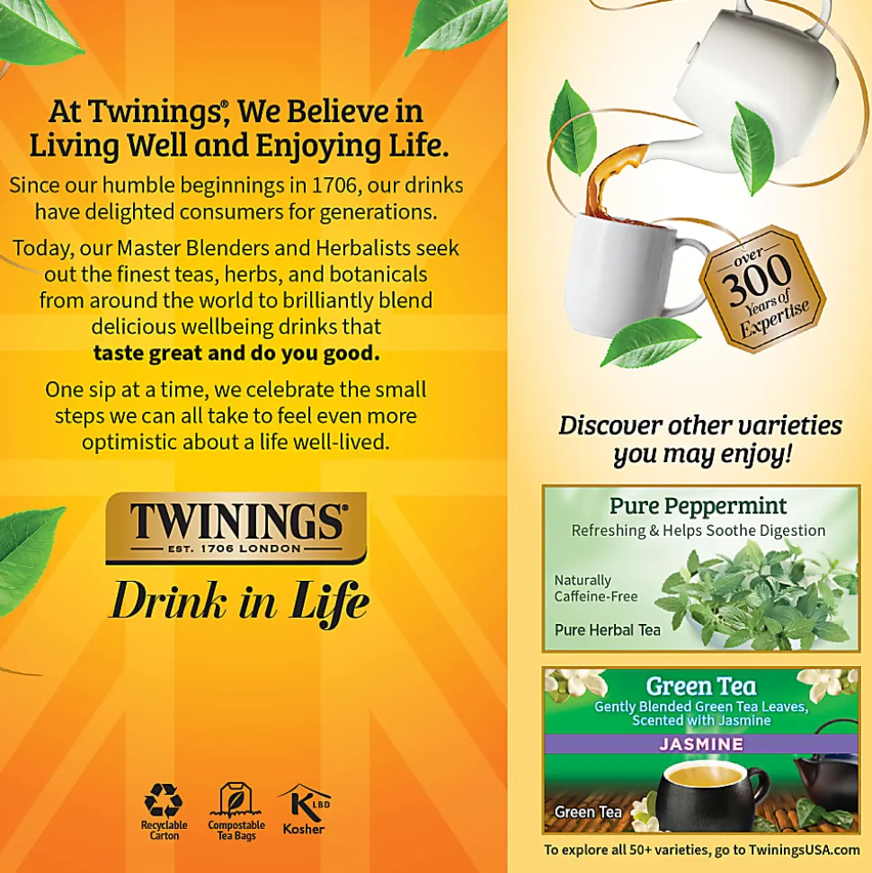 Twinings® Lemon & Ginger Herbal Tea Bags, 25/Box