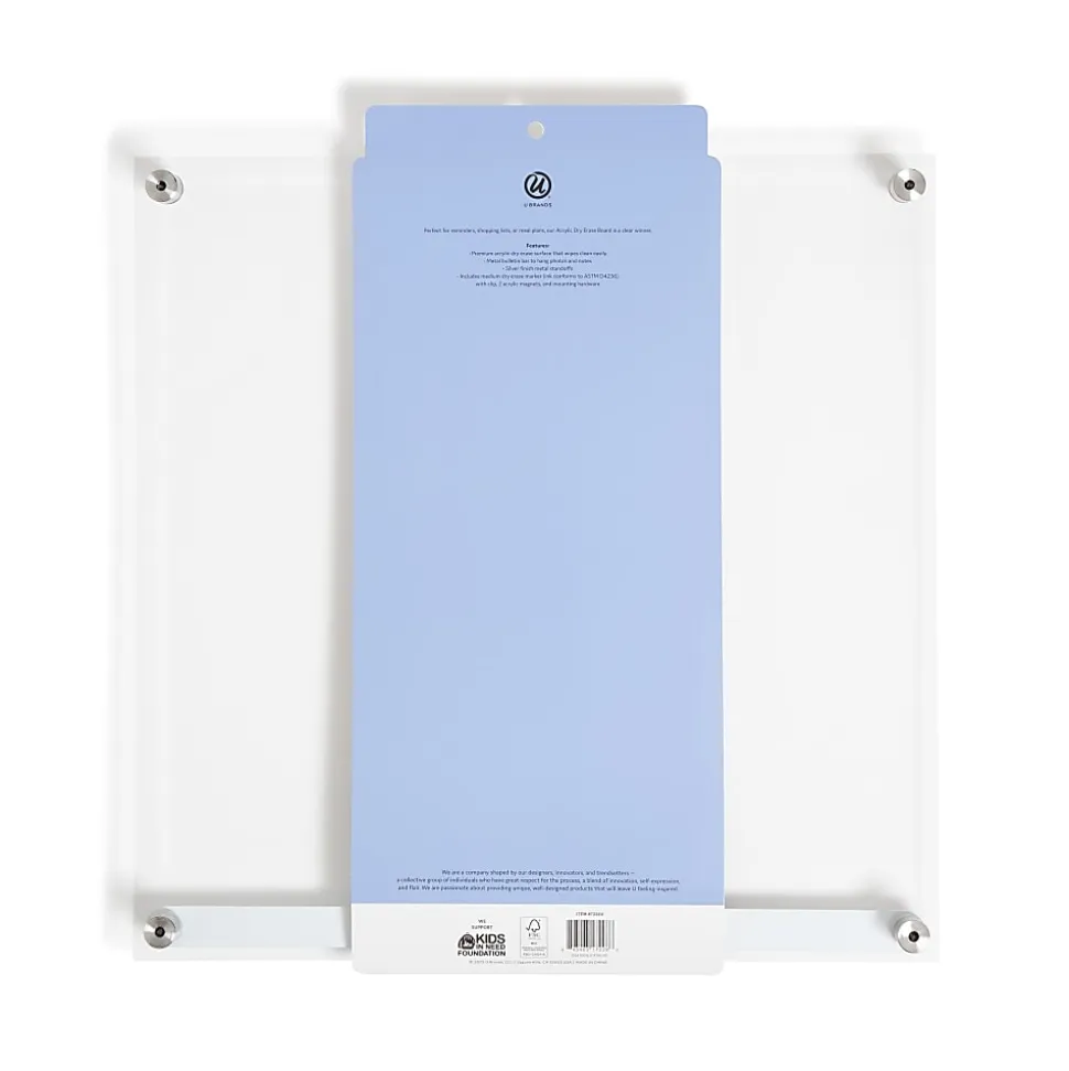 U Brands® Acrylic Dry-Erase Board With Magnetic Bulletin Bar, 16” x 16”, Clear