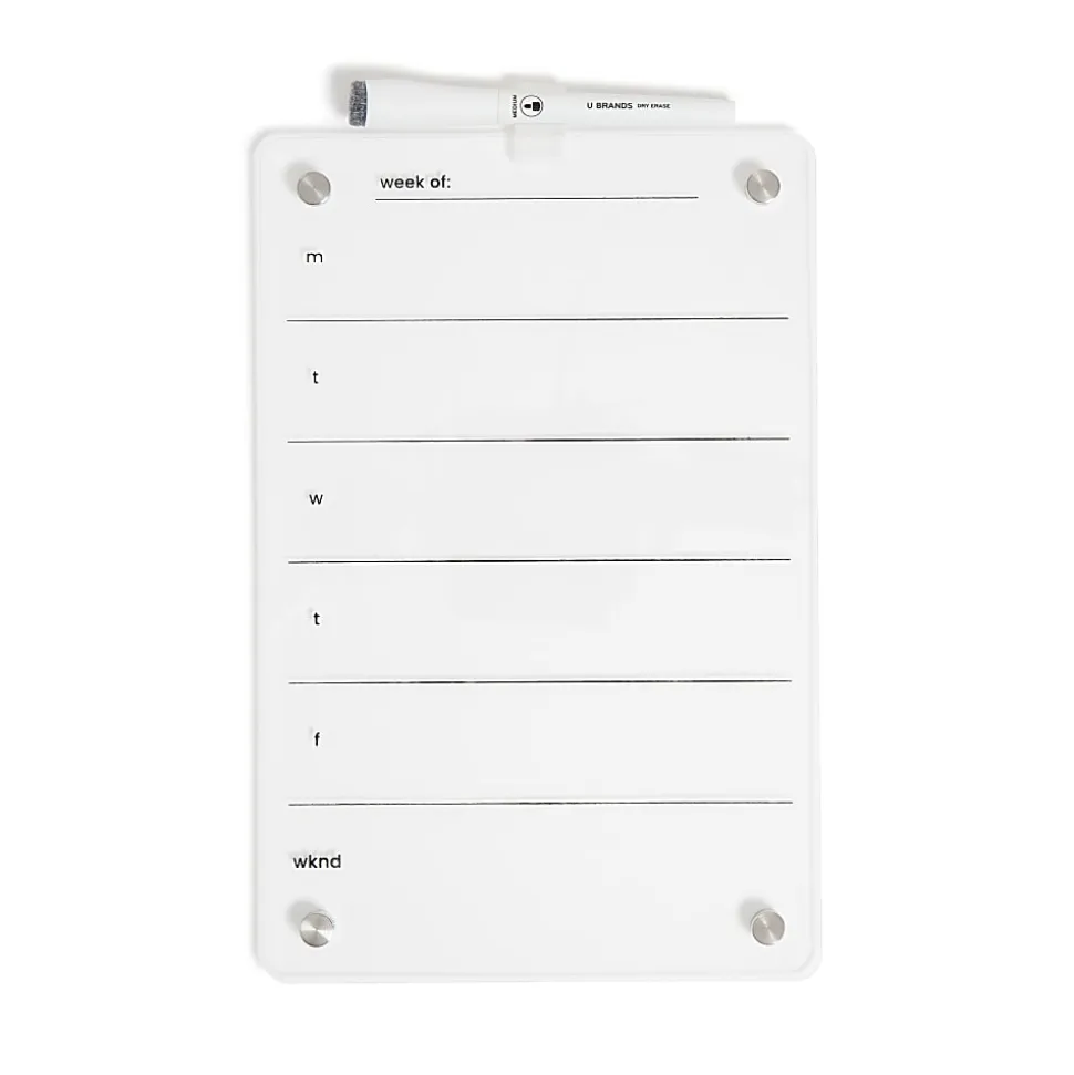 U Brands® Acrylic Magnetic Mount Dry-Erase Weekly Calendar Board, 8” x 12”, Clear