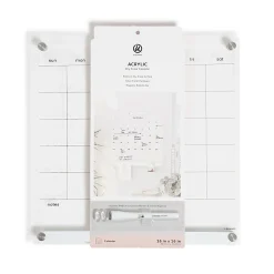 U Brands® Acrylic Monthly Calendar Dry-Erase Board With Magnetic Bulletin Bar, 16” x 16”, Clear