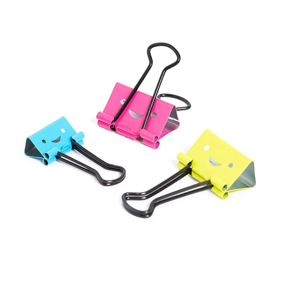 U Brands® Binder Clip Set, Assorted Sizes, Smiley Face, Set Of 24 Clips