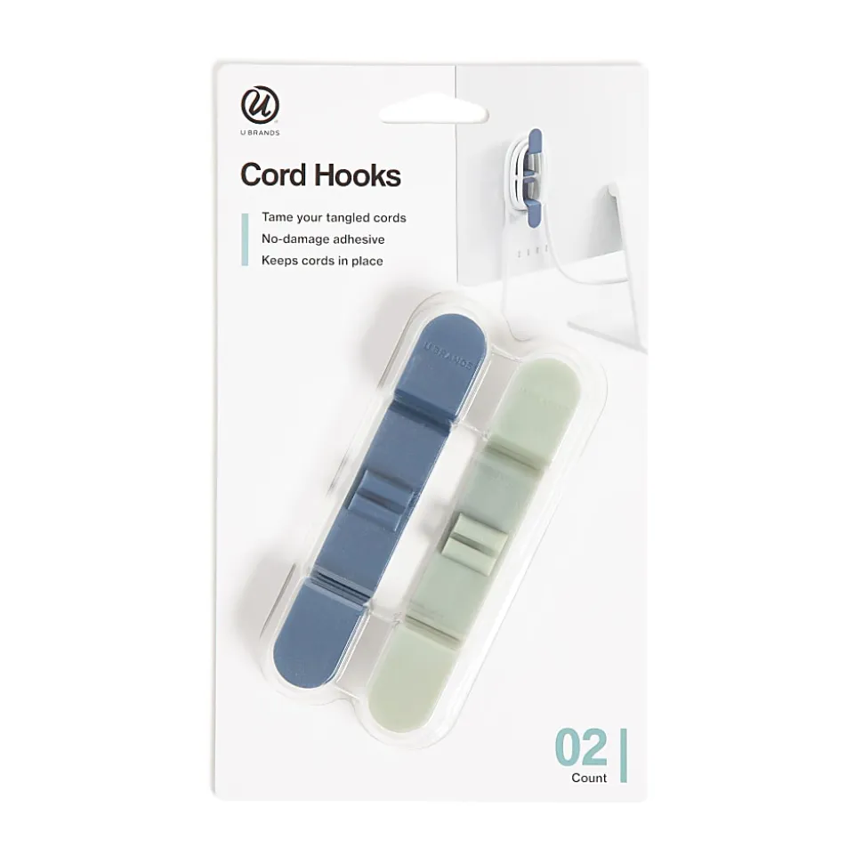 U Brands Cable Wrap Cord Organizer Hooks, Blue/Green, Set Of 2 Hooks