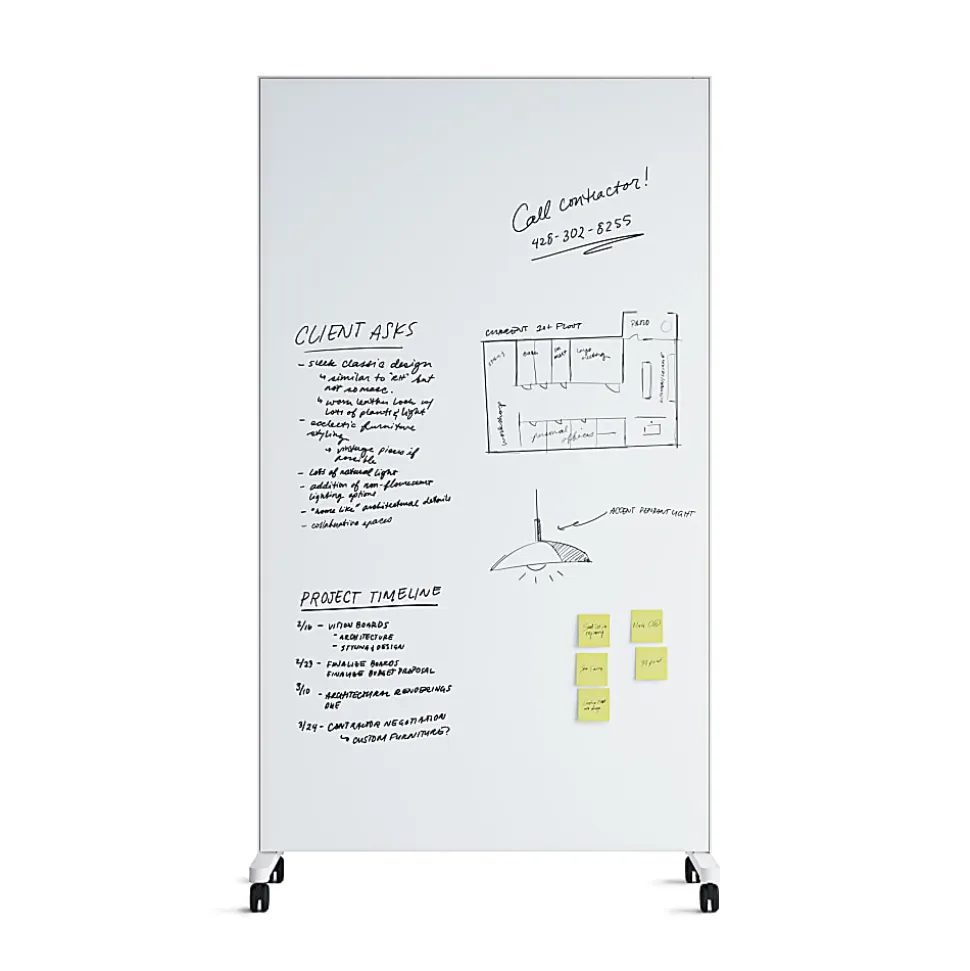 U Brands Double Sided Magnetic Glass Dry-Erase Mobile Floor Easel, 72" X 42, Actual Size 72" X 40" (4777U00-01)