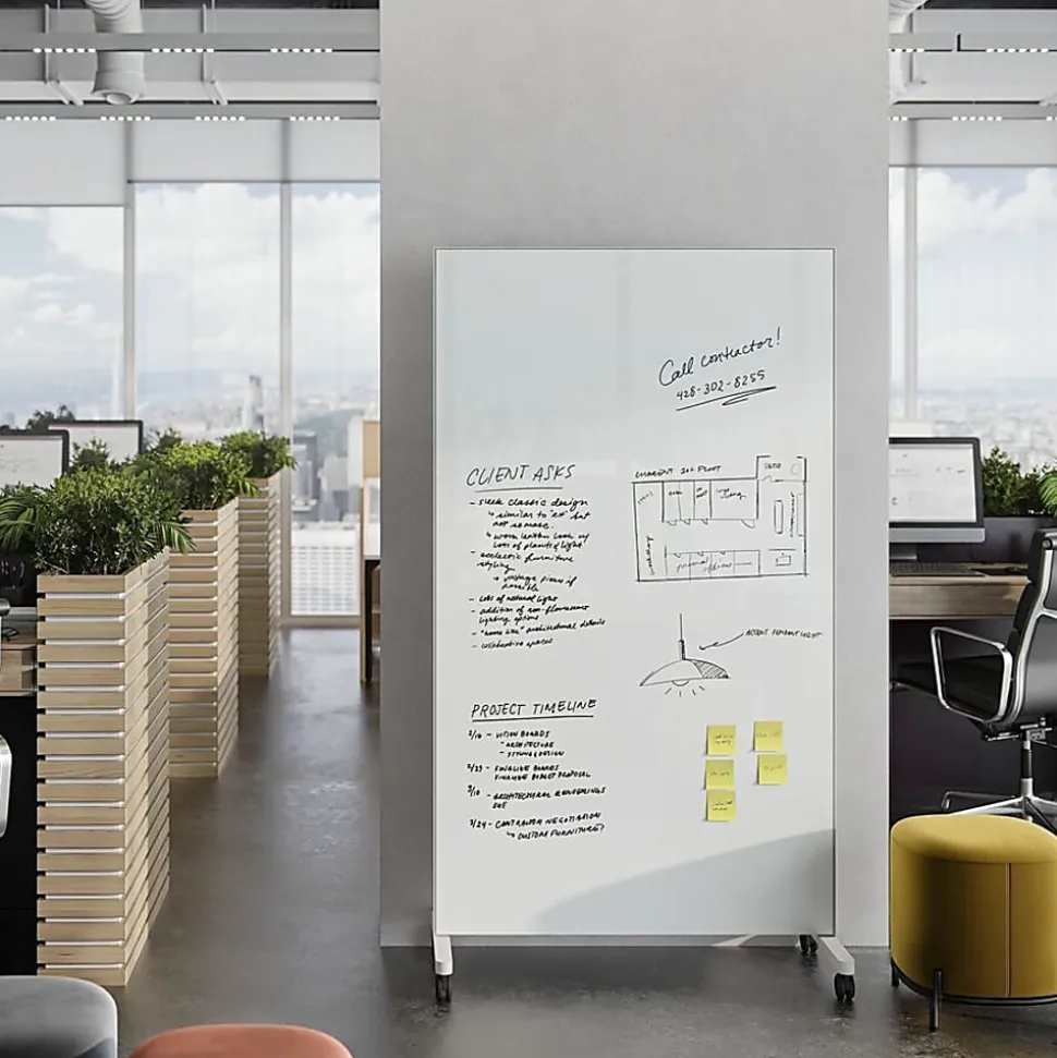 U Brands Double Sided Magnetic Glass Dry-Erase Mobile Floor Easel, 72" X 42, Actual Size 72" X 40" (4777U00-01)