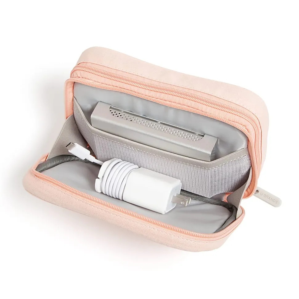U Brands® Dual Zip Canvas Tech Pouch, 5”H x 2-1/4”W x 7-13/16”D, Dusty Rose Pink