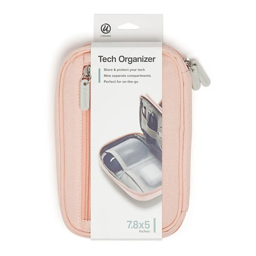 U Brands® Dual Zip Canvas Tech Pouch, 5”H x 2-1/4”W x 7-13/16”D, Dusty Rose Pink