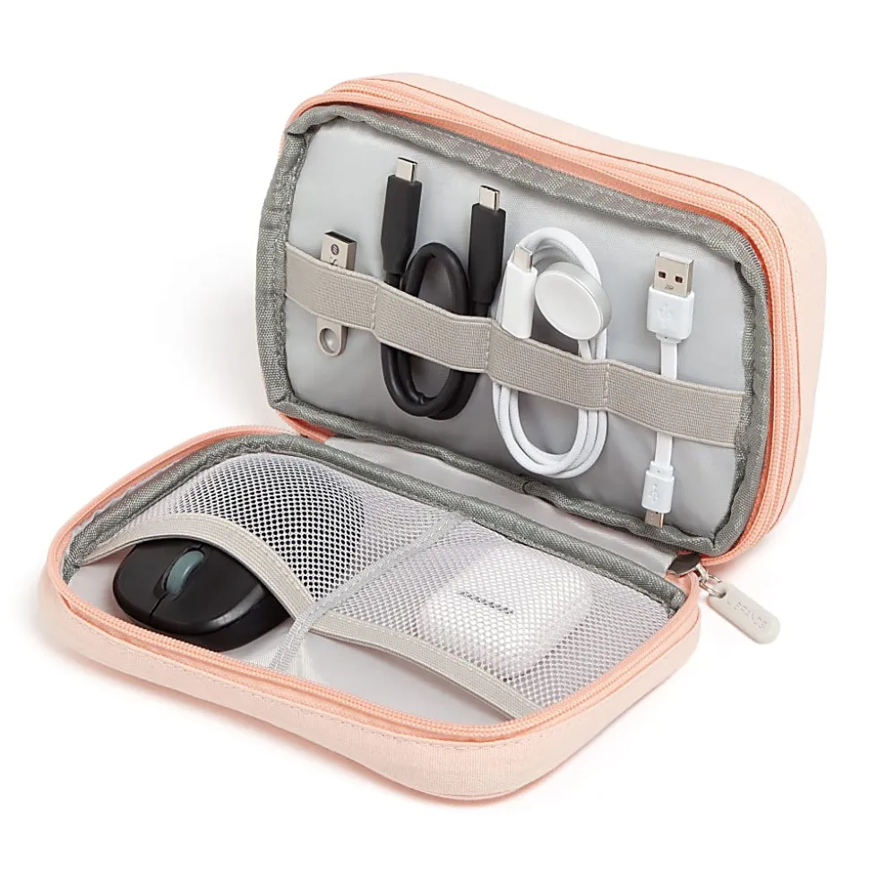 U Brands® Dual Zip Canvas Tech Pouch, 5”H x 2-1/4”W x 7-13/16”D, Dusty Rose Pink