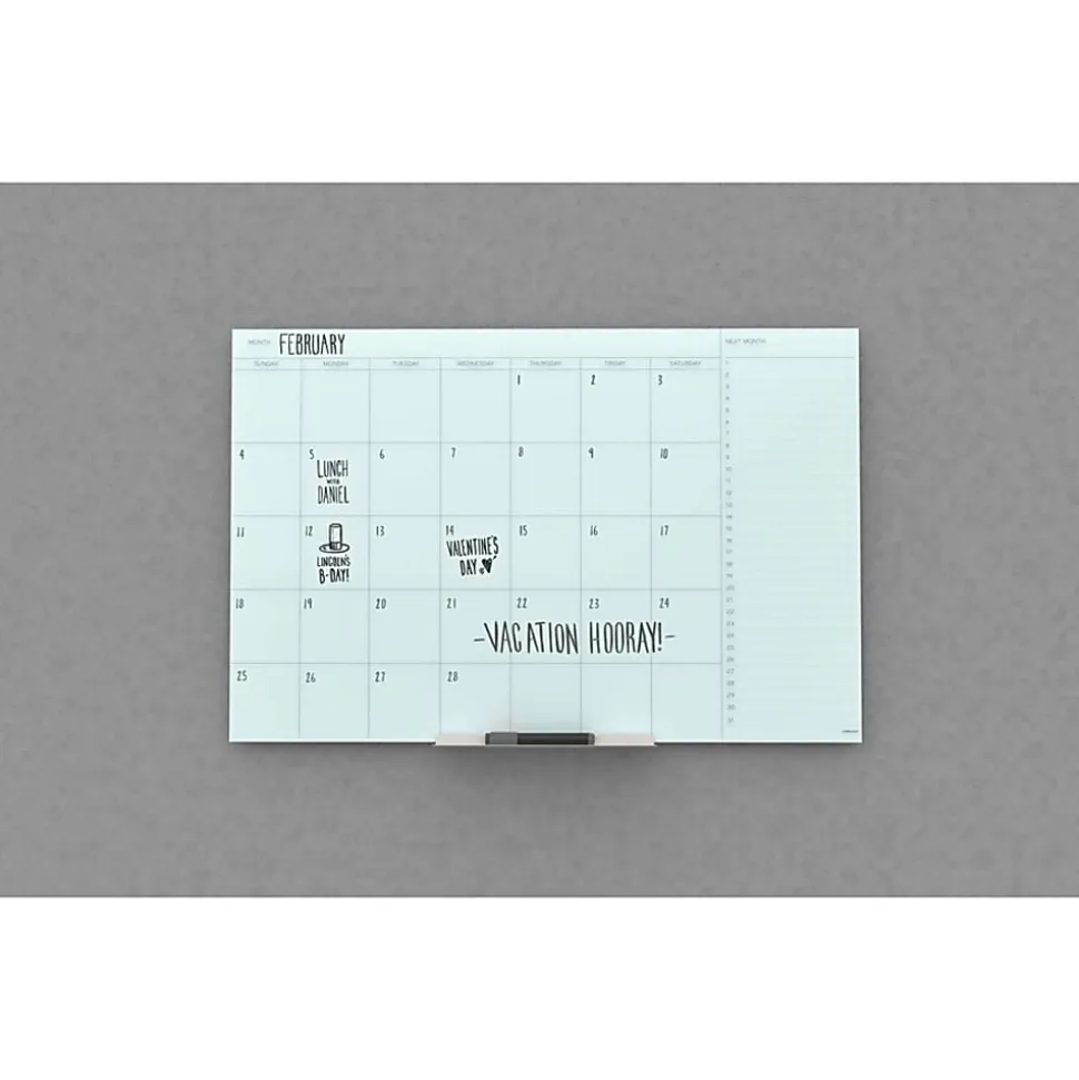 U Brands® Floating Glass Dry-Erase Monthly Calendar Board, 36" X 36", White Frosted Surface, Frameless, Actual Size 35" X 35" (2910U00-01)