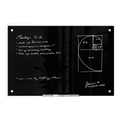 U Brands® Glass Non-Magnetic Dry-Erase Board, 36" X 24", Black Surface, Frameless, Actual Size 35" X 23" (170U00-01)