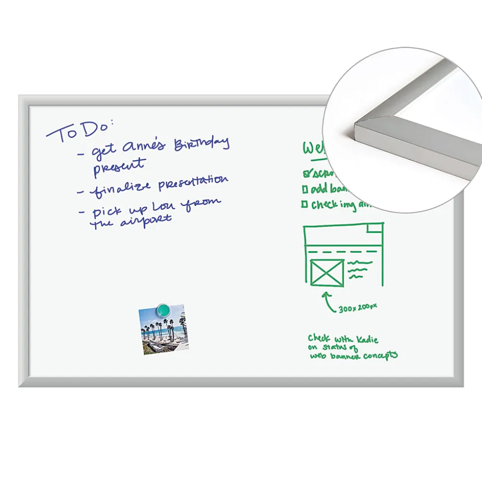 U Brands Magnetic Dry-Erase Board, 36" X 24", Silver Aluminum Frame, Actual Size 35" X 23" (071U00-01)