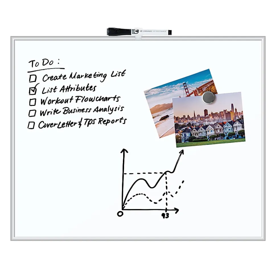 U Brands Magnetic Dry-Erase Board with White Magnet and Dry-Erase Marker, 20" X 16", Silver Aluminum Frame (356U00-01)