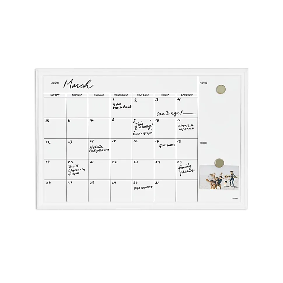 U Brands Magnetic Dry-Erase Monthly Calendar, 30" X 20", White Décor Frame (2075U00-01)
