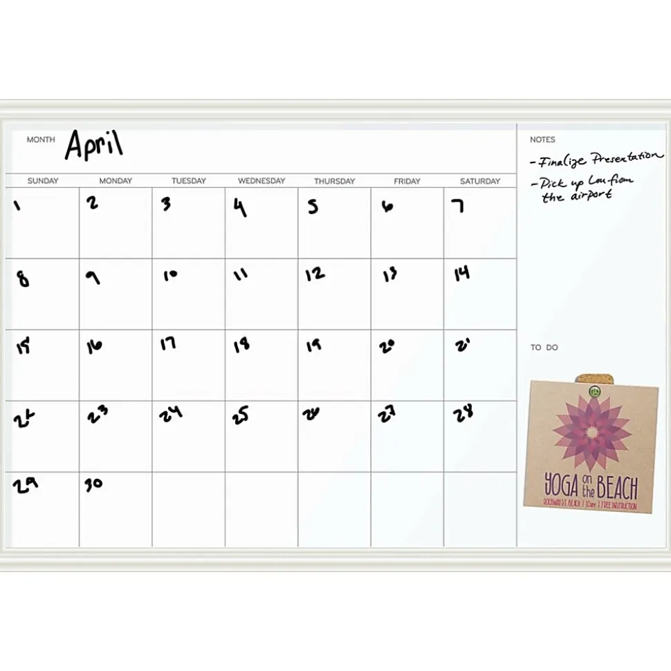 U Brands Magnetic Dry-Erase Monthly Calendar, 30" X 20", White Décor Frame (2075U00-01)