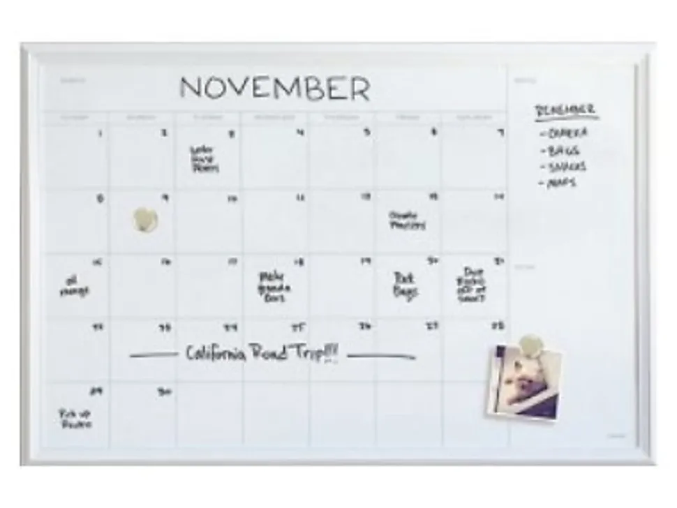 U Brands Magnetic Dry-Erase Monthly Calendar Board, 40" X 30", White Décor Frame (2918U00-01)