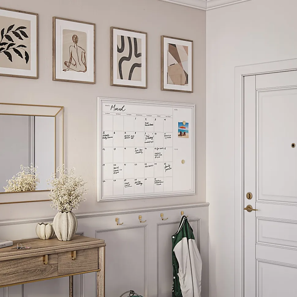 U Brands Magnetic Dry-Erase Monthly Calendar Board, 40" X 30", White Décor Frame (2918U00-01)