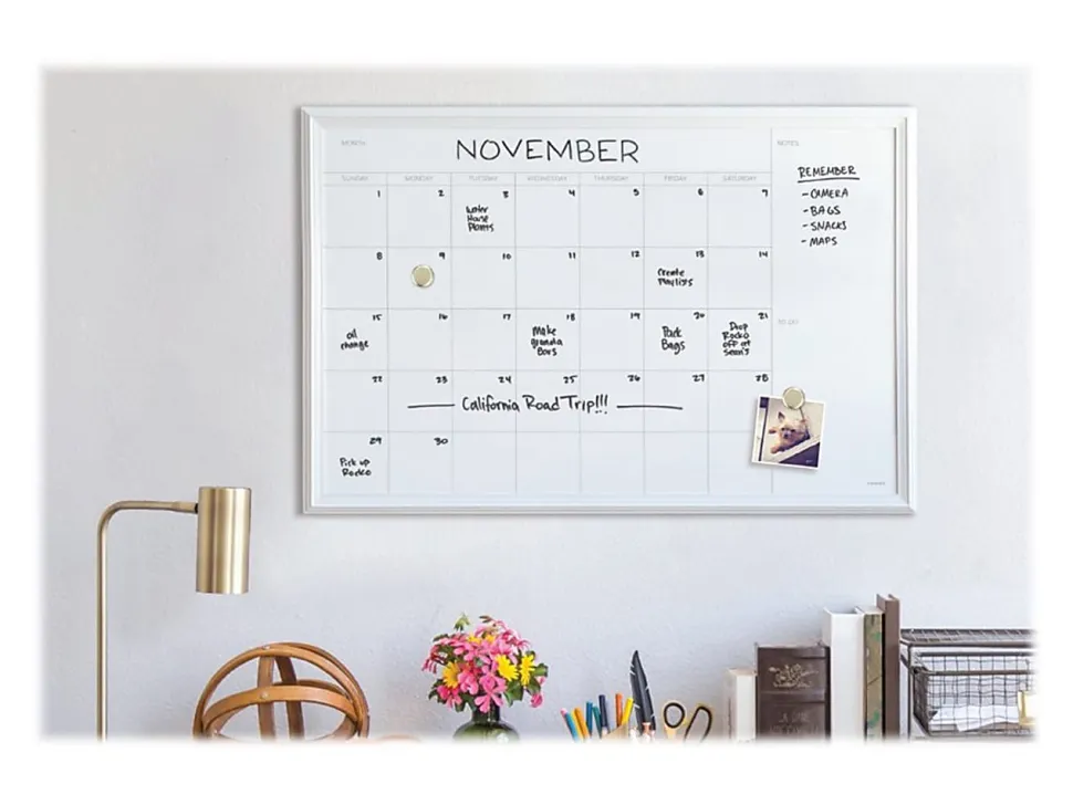 U Brands Magnetic Dry-Erase Monthly Calendar Board, 40" X 30", White Décor Frame (2918U00-01)