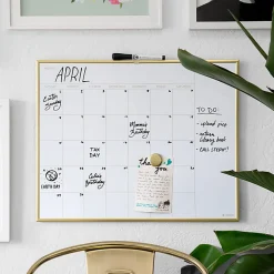 U BrandsĀ® Magnetic Dry-Erase White Calendar Whiteboard, 16" x 20", Steel Frame With Gold Finish