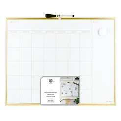 U Brands® Magnetic Dry-Erase White Calendar Whiteboard, 16" x 20", Steel Frame With Gold Finish