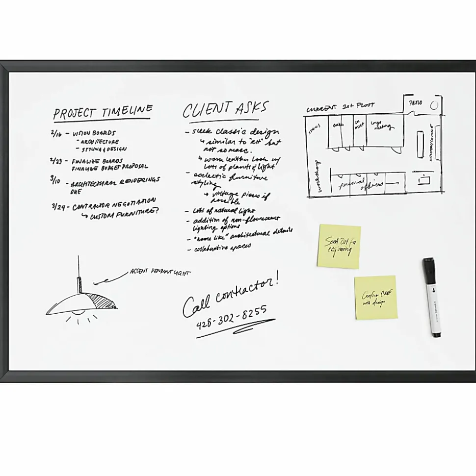 U Brands Magnetic Dry-Erase Whiteboard, 23" x 35", Black Wood Frame