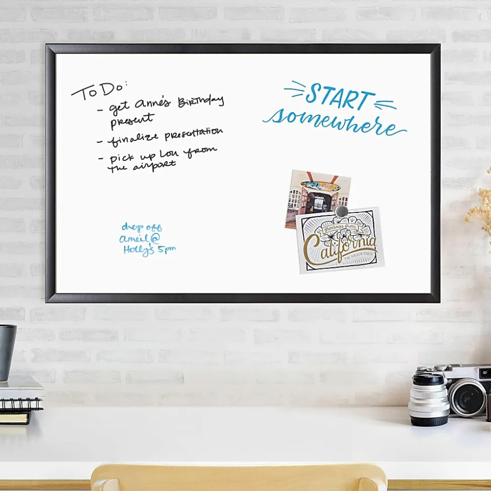 U Brands Magnetic Dry-Erase Whiteboard, 23" x 35", Black Wood Frame
