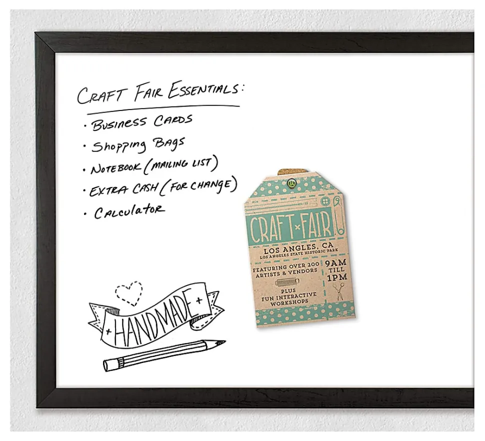 U Brands Magnetic Dry-Erase Whiteboard, 23" x 35", Black Wood Frame