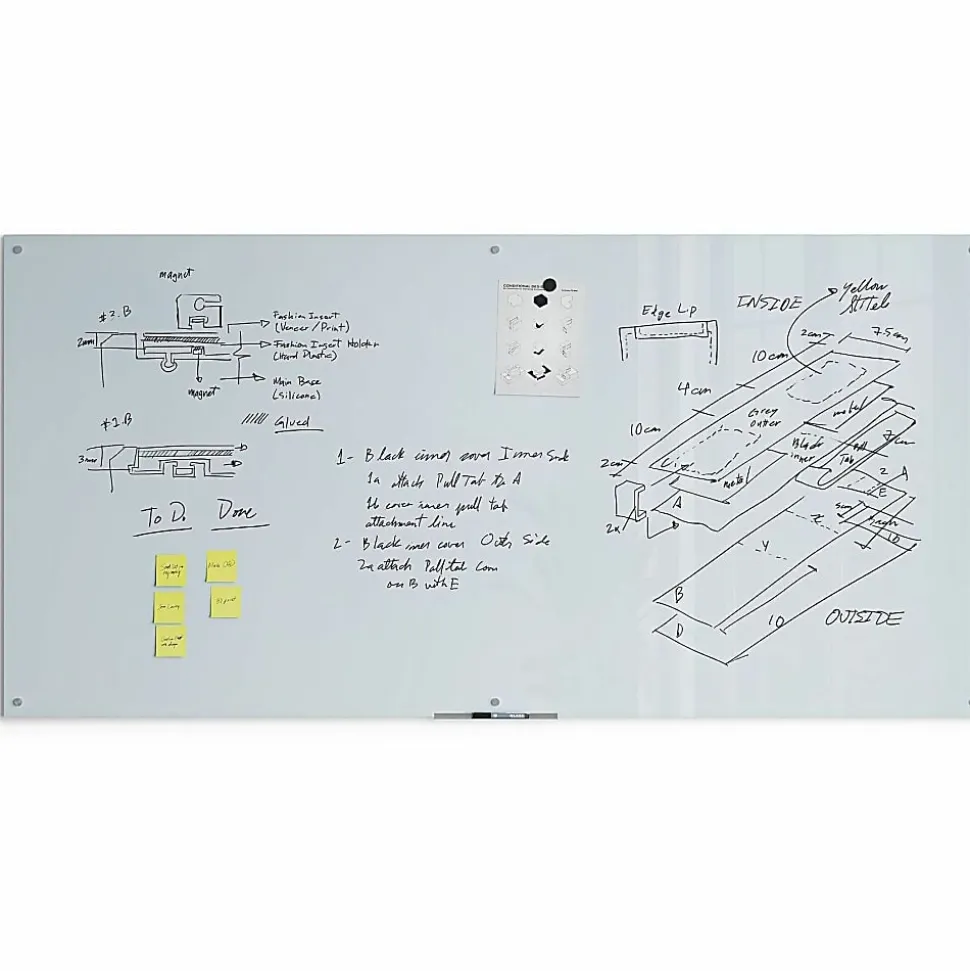 U Brands® Magnetic Glass Dry-Erase Board, 96" X 48", White Frosted Surface, Frameless, Actual Size 95" X 47" (4148U00-01)