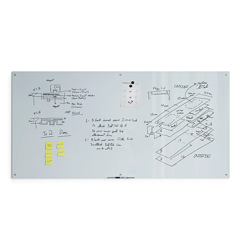 U Brands® Magnetic Glass Dry-Erase Board, 96" X 48", White Frosted Surface, Frameless, Actual Size 95" X 47" (4148U00-01)
