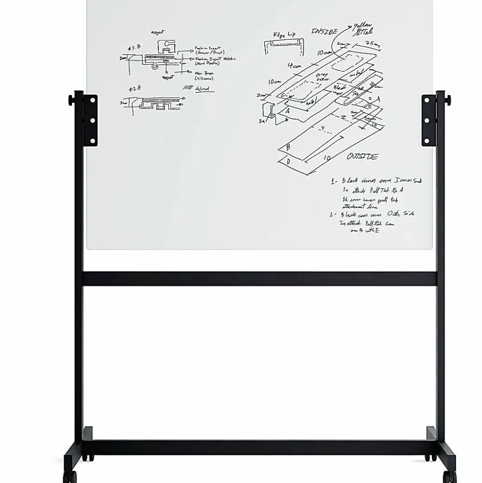 U Brands Magnetic Glass Dry-Erase Board Rolling Easel, 48" X 36", White Frosted Surface, Actual Size 47" X 35" (2368U00-01)