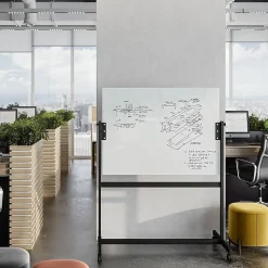 U Brands Magnetic Glass Dry-Erase Board Rolling Easel, 48" X 36", White Frosted Surface, Actual Size 47" X 35" (2368U00-01)