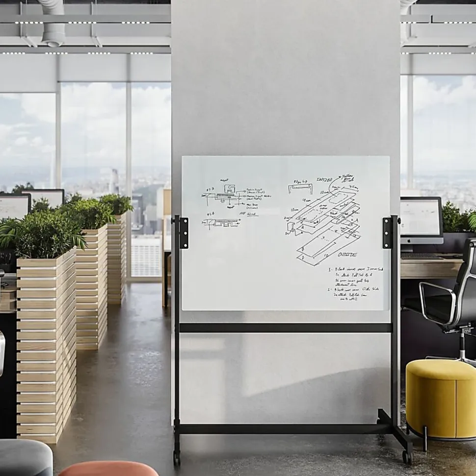 U Brands Magnetic Glass Dry-Erase Board Rolling Easel, 48" X 36", White Frosted Surface, Actual Size 47" X 35" (2368U00-01)