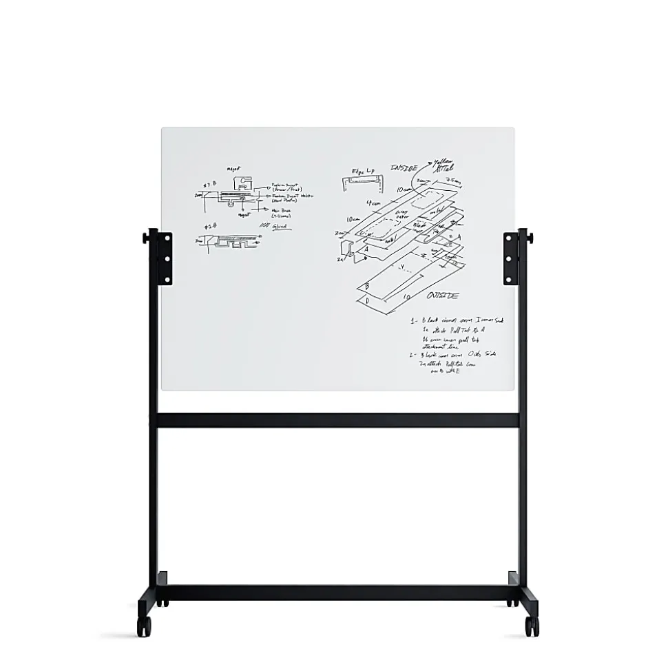 U Brands Magnetic Glass Dry-Erase Board Rolling Easel, 48" X 36", White Frosted Surface, Actual Size 47" X 35" (2368U00-01)
