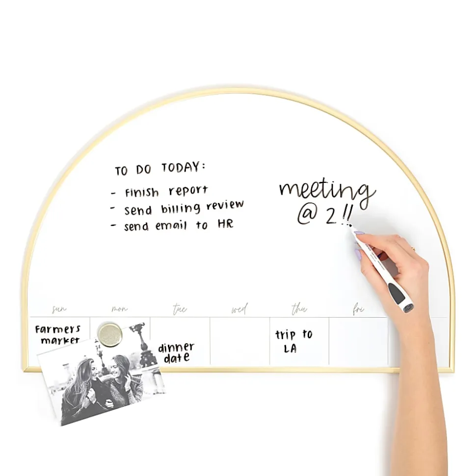 U Brands® Magnetic Weekly Planner Dry Erase Board, 23" W x 15"H, Gold Metal Arch Frame