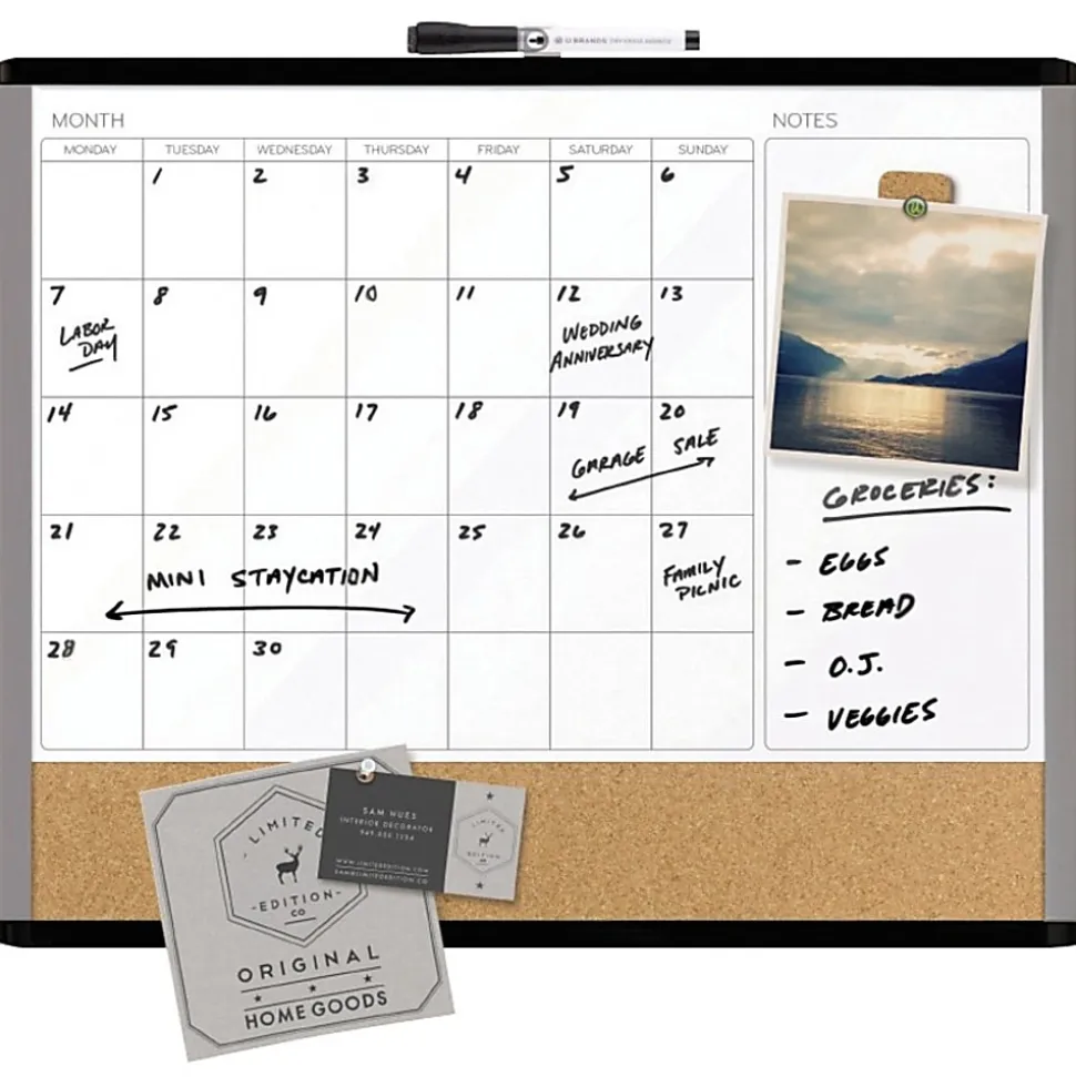 U Brands 3N1 Magnetic Mod Dry-Erase Board, 20" X 16", Black and Gray Frame (388U00-01)