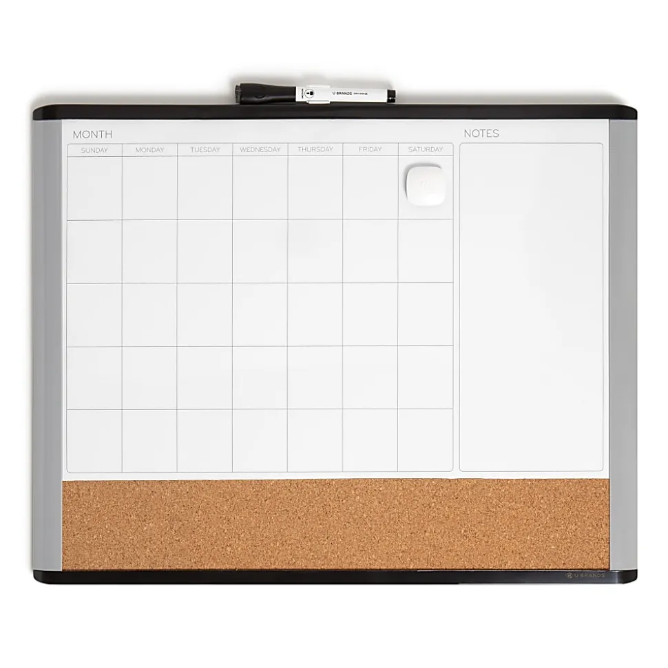 U Brands 3N1 Magnetic Mod Dry-Erase Board, 20" X 16", Black and Gray Frame (388U00-01)