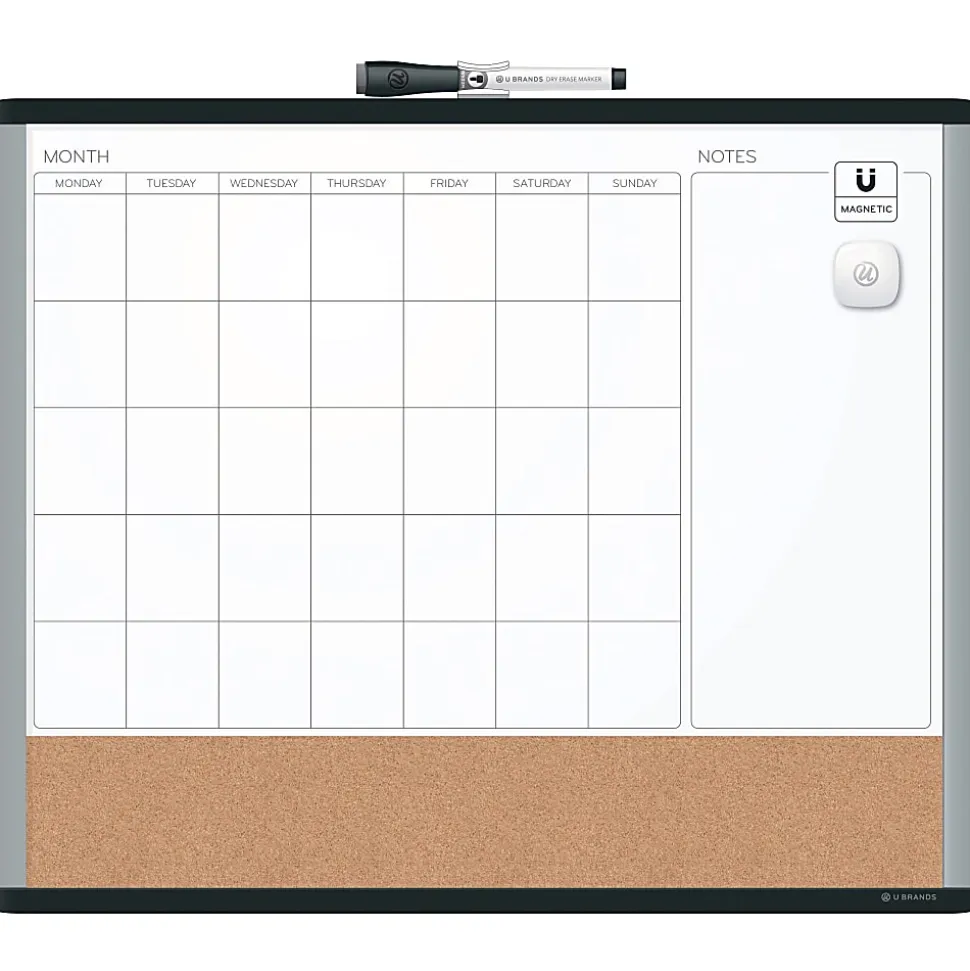 U Brands 3N1 Magnetic Mod Dry-Erase Board, 20" X 16", Black and Gray Frame (388U00-01)
